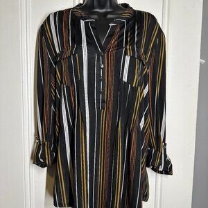 Cocomo City Black Striped Blouse with Silver Buttons Size XL NWT